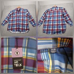 Westport No Tuck Plaid Button Down Shirt Men's‎ 3XB Multicolor NWT